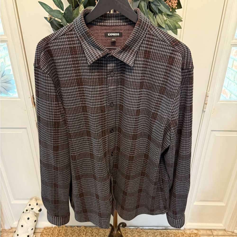 Express Houndstooth Flannel Button Down Shirt Sha… - image 1